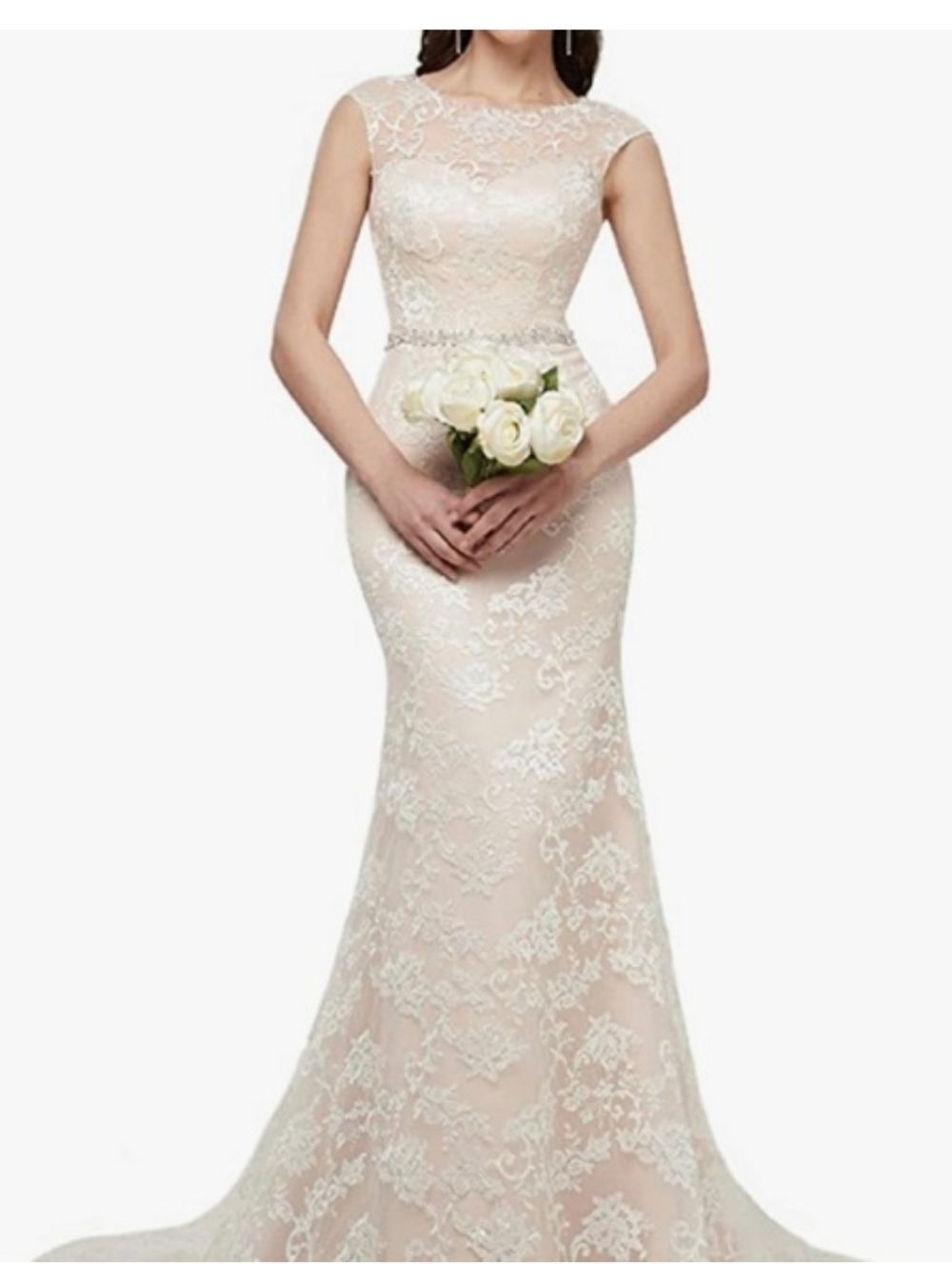 Ivory Lace Mermaid Wedding Dress with Cap Sleeves